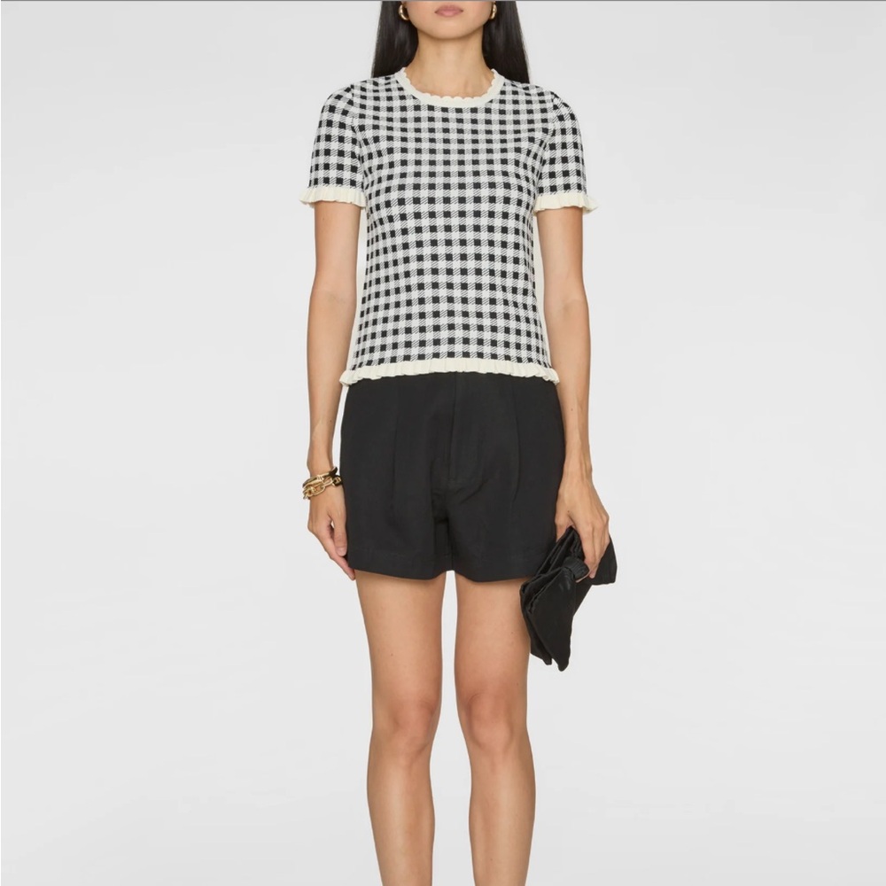 NWT Sea New York M Black and White Gingham Short Sleeve Tee with Scallop Trim - Picture 7 of 7
